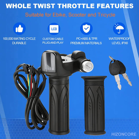 Ebike Full Twist Throttle Plug And Play 3 Pin For Ridstar Q20 48V With LCD Display And Key Lock Easy Install Throttle Grips For Ebike Motorcycle Scooter Ride Safe And Smooth Power