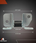 Premium Steel Lower Door Hinge Driver Side Left Front Hella Strong Straight Bolt Up Auto Replacement Fits Dodge Charger Durango Chrysler 300 Jeep Grand Cherokee Replaces 55113665AI, dimensions shown.