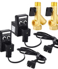 Two Sets Air Compressor Electronic Drain Valve Kit With Braided Steel Hose And Brass Fittings One Quarter Inch NPT Elbow 110V Automatic Timed Tank Drain System For Quick Leak Free Draining