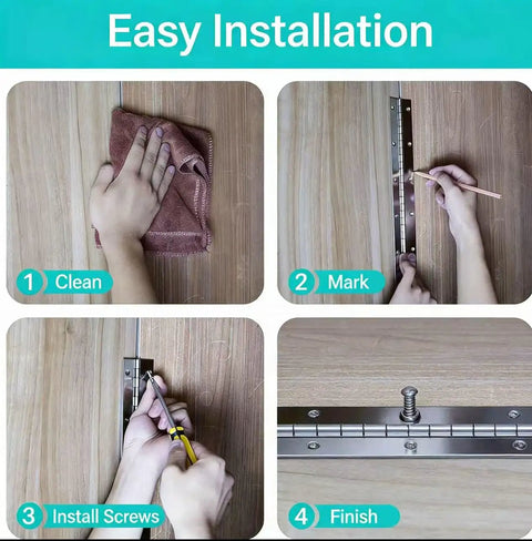 Step-by-step installation guide for 3 Pack Heavy Duty Piano Hinges 10 Inch Black Stainless Steel Long Hinge Rust Resistant Hardware For Cabinets.