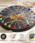 Rope Untangling Puzzle Game For Kids And Adults, 23x23x2cm board with colorful ropes, game disk, storage bag, and color box