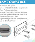 Installation guide for Stainless Steel Cooler Hinge Replacement Set For Outdoor Camping Chests 25-165 Quart, Rustproof Hinges With Screws, Built To Last Upgrade For Plastic Hinge, Fits Most Classic Coolers, Set Of 6