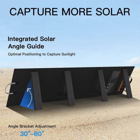 High Efficiency 220W 40V Monocrystalline Foldable Solar Panel with angle guide on sandy terrain