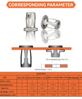 Corresponding parameter chart for All In One Jack Nut Installation Tool Set for Thin Metal Plastic and Wood Panels, includes specifications table.
