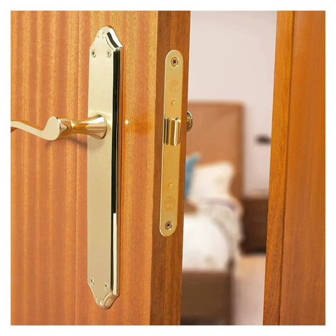 Solid Gold Plated Zinc Alloy Door Handles One Pair Built To Grind European Style on wooden door with secure fit