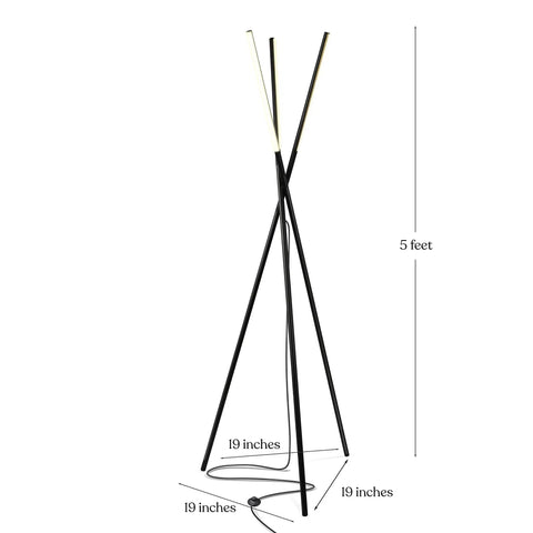 LED Tripod Floor Lamp With Dimmable Lights For Living Room Bedroom And Office Dope Modern Black Standing Lamp With Three Light Heads, 5 feet tall.