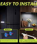Six Pack 10 Inch Under Cabinet Lights With Digital Battery Level Display, 52 LED Rechargeable Motion Sensor Lights, shown installed