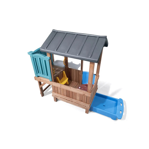 Woodland Adventure Playhouse With Slide And Swings Outdoor Kids Playset for backyard storage drawer durable wood and plastic construction