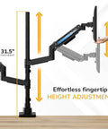 Rock Solid Dual Monitor Desk Mount Designed For Ultrawide Screens With Smooth Gas Spring Arms height adjustment detail with 31.5" pole.