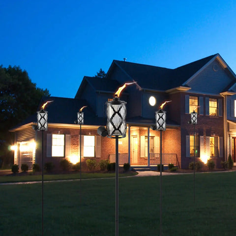 4 Pack Gray Glass Outdoor Garden Torches 59 Inch Tall With Upgraded 16 Oz Citronella Fuel 5 Prong Grounded Stake Metal Light Torches