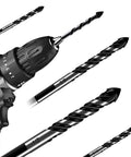 10-piece masonry drill bit set from Amazon with tungsten alloy tips, 1/8–1/2 in, black, shown with cordless drill