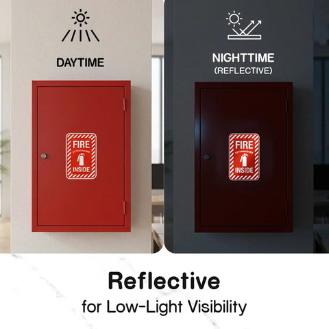Heavy Duty Reflective Fire Extinguisher Stickers 4 Pack 4.5 Inch Slick Self Adhesive Vinyl Labels Laser Sharp Contrast Built Like A Tank For Gritty Job Sites And Fleet Trucks