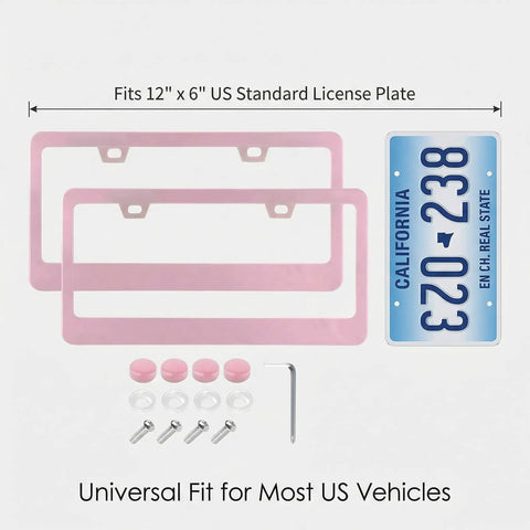 Dope Two Pack Matte Cherry Baby Pink License Plate Frames Made From Stainless Steel For Cars With Screw Caps Rust Proof