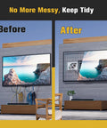 Before and after image of Pro Grade In Wall TV Box With Sleek Flange For Tidy Home Theater Wiring cleaning up messy cables.