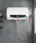 9.25 Gal Mini Electric Water Heater Wall Mounted Stainless Steel Tank 1500W Heating Undersink Point Of Use For Kitchen Bathroom with digital display.