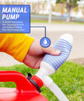 Manual operation of a Heavy Duty Manual Fuel Transfer Pump And Gasoline Siphon with 5 Gpm Flow Rate for fluid transfer.