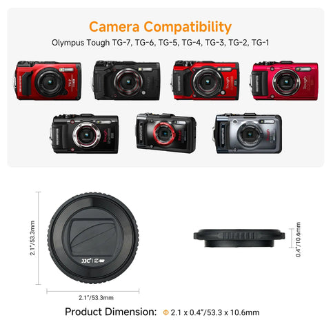 Waterproof Lens Cap Cover Protector For Olympus Tough TG Series Cameras TG-7 TG-6 TG-5 TG-4 TG-3 TG-2 TG-1 shown with dimensions