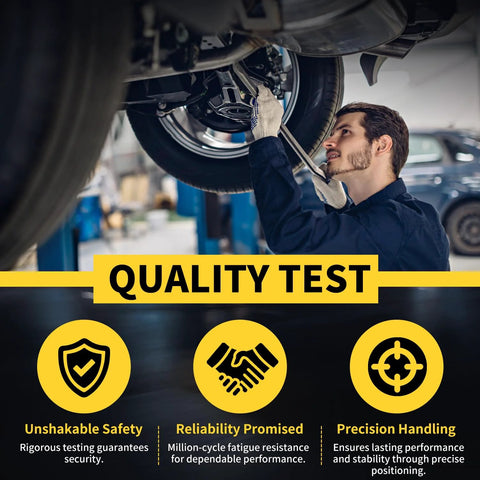 Mechanic conducting quality test on vehicle with focus on front upper control arm with ball joint for Chrysler Aspen, Dodge Durango, Ram 1500.