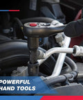 Mechanic using Half Inch Drive Master Impact Socket Set 32 Piece Shallow Socket Kit for automotive work, CRV steel.