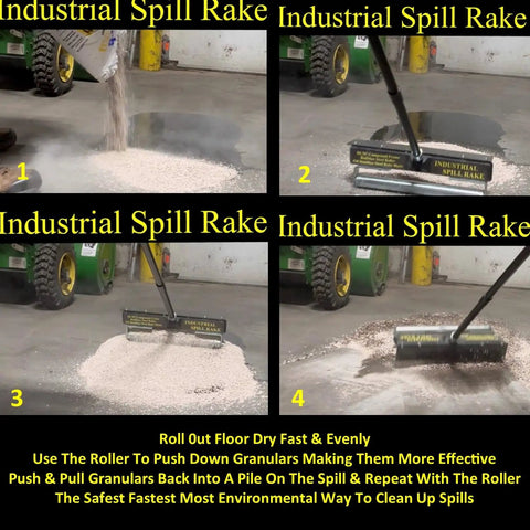 Heavy Duty Industrial Spill Cleanup Kit Featuring Oil Absorbent Emergency Mats Pads Socks Paired With A Tough Roller Rake For NonStop Grease Leak Response And Quick Drydown