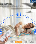 Woman sleeping peacefully under 42 Inch Black Ceiling Fan With Light Kit Remote Control Reversible Blades 3CCT Dimmable Lights