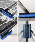 Long Handle V Shaped Grout Scrub Brush with Built In Squeegee Edge cleaning tiles, windows, and grout in bathroom, kitchen, and garage