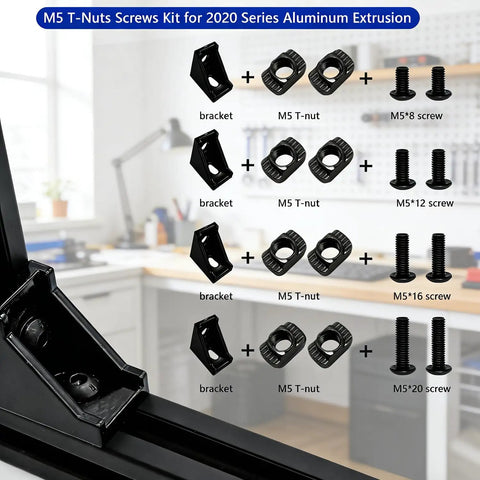 All In One M5 T Nuts And Bolts Kit For 2020 Aluminum Extrusion Hardware With Hammer Head M5 T Slot Nuts And M5 Hex Socket Screws