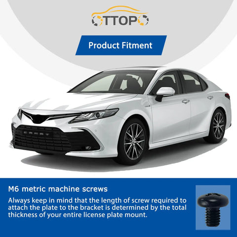 Black sedan illustrating product fitment for Black M6-1.0 X 10mm Rear License Plate Screws 18-8 Stainless Steel Phillips Pan Head Bolt-On