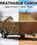 Beefy Heavy Duty Canvas Tarp 10x12 Ft 12 Oz 350 GSM Polyester Canvas Water Resistant With Rustproof Grommets covering a trailer