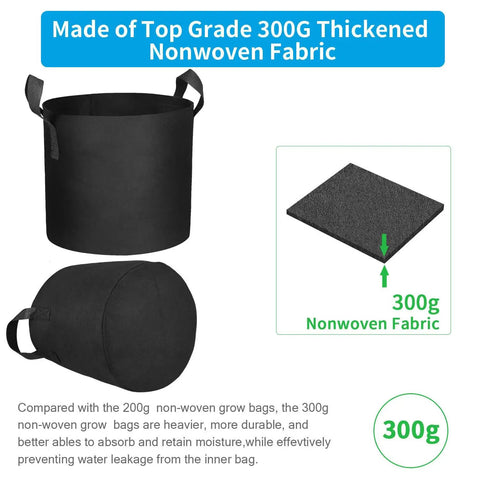 12 Pack 5 Gallon Grow Bags With Handles For Easy Move, Heavy Duty 300G Thickened Nonwoven Plant Pots, fabric sample detail