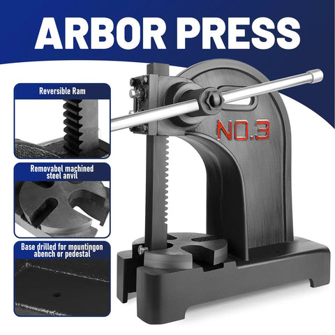 Premium 3 Ton Manual Arbor Press With Smooth Hand Wheel Heavy Duty Desktop Punch Press Machine Built Like A Tank For Precision Metal Stamping Bending And Forming Ready To Crush Every Workshop Job with reversible ram and removable steel anvil.