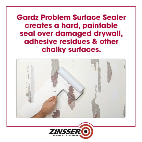 Gardz Water-Based Problem Surface Sealer 1 Gal Clear Interior Sealer for Drywall Repairs applied with roller on wall