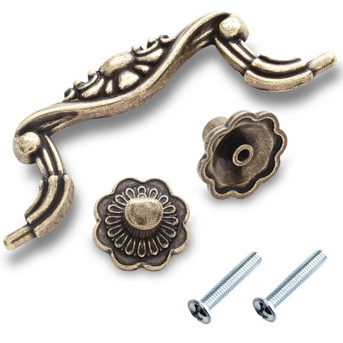 Antique Bronze Drop Drawer Pulls Set Of 4 With 3-Inch Hole Spacing Drop Bail Cabinet Handles For Cabinets Dressers And Kitchen Includes Mounting Screws For Easy Installation Durable Construction