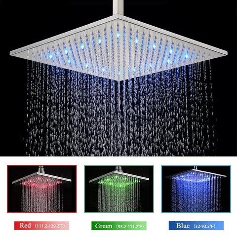 Brushed Nickel Shower System With 12 Inch LED Rain Head And Six Body Sprays Hand Shower Wall Mounted Thermostatic Brass Valve Premium