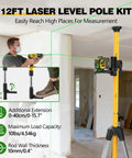 12ft laser level pole kit setup in a room with 16 Line Laser Level With Self Leveling 360 Degree Green Lasers on wall