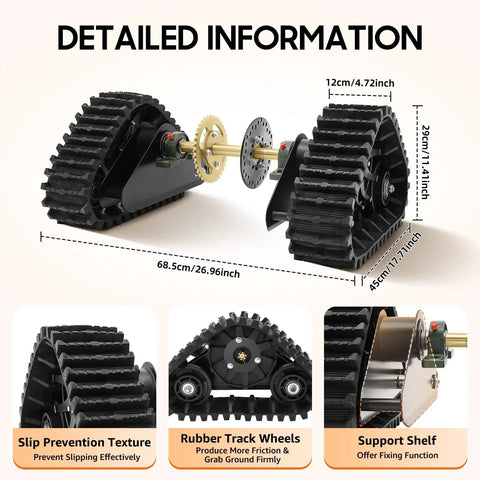 23.6 Inch Rear Axle Track Kit Assembly For ATV Go Kart Snowmobile Snow And Sand Adventures showing detailed measurements and features