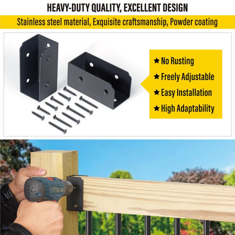 Heavy Duty 201 Stainless Steel Deck Railing Connector Set One And A Half Inch By Three And A Half Inch Actual Size For Deck Railing And Handrail Barn And Beam End Connection Black Powder Coated 4 Piece close-up