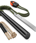 5 Inch Flint And Steel Fire Starter Kit with two waxed tinder cords, paracord, and steel striker for camping and hiking