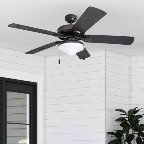 52 Inch Ceiling Fan With Light For Indoor And Outdoor Spaces, Pull Chain Control, LED 1200 Lumens At 3000K, Tri Mount Bronze Design, Damp Rated For Porches Decks And Garages