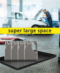 Three Piece Extra Large Heavy Duty Oil Drip Pan Set 35.4 by 24 by 1.6 Inches in garage with oil containers