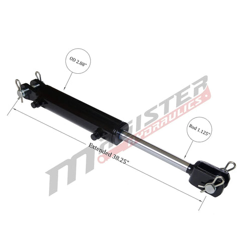 Double Acting Hydraulic Cylinder 2.5 Inch Bore 14 Inch Stroke With 1.125 Inch Rod Diameter Clevis Ends 2500 PSI Built Tough For Farm Equipment And Universal Hydraulic Use, black welded cylinder