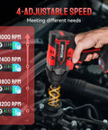 Straight Up Tough As Nails Cordless Impact Wrench 1/2 Inch Square Drive displaying 4 adjustable speed settings for automotive tasks.