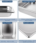 Six Pack Half Size Stainless Steel Hotel Pans 13 X 10.6 X 2.56 Inch 4.3 Quart Capacity Durable 201 Stainless Easy To Clean Ideal