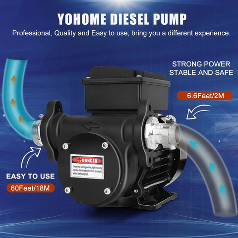 Heavy Diesel Transfer Pump Delivering A Fast 20 Gpm Flow With 110V Electric Power For Slick Kerosene And Biodiesel Handling plus solid pump design with attached hoses.