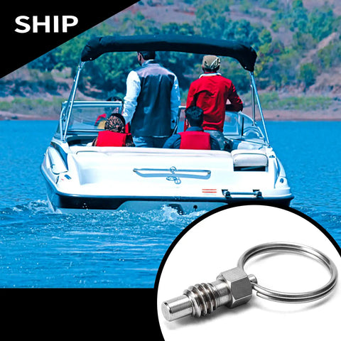 Snag This Badass 2Pack Stainless Steel Spring Plunger Kit With Pull Ring Offering Nonlocking Stubby Design Plus 3/8-16 Threads shown on a boat.