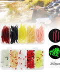 250 Piece Soft Plastic Fishing Worms Lures Set Realistic Earthworm Baits For Freshwater Fishing in assorted colors