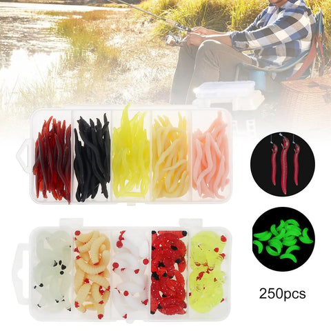 250 Piece Soft Plastic Fishing Worms Lures Set Realistic Earthworm Baits For Freshwater Fishing in assorted colors