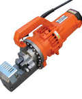 Heavy Duty Portable Electric Hydraulic Rebar Cutter with orange handle, designed for cutting one inch steel bars efficiently.