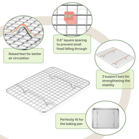Toaster Oven Pan With Rack Set 9 Inch By 7 Inch Stainless Steel Compact Baking Pan With Mini Cooling Grid Rack Healthy Heavy Duty