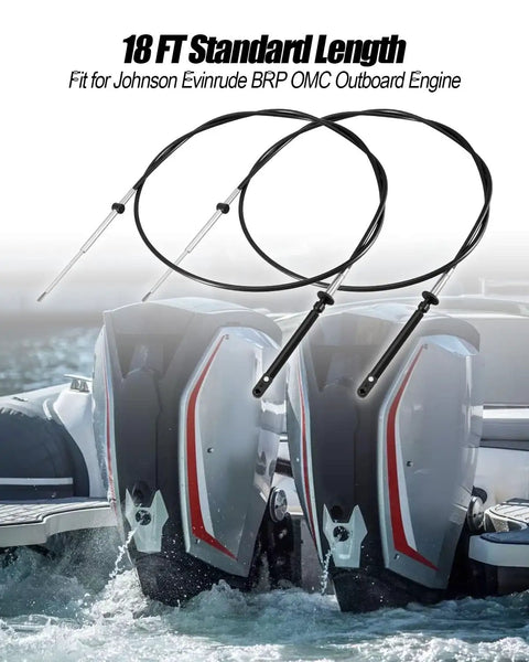 18Ft Marine Throttle And Shift Remote Control Cable Set Replacement 0173118 installed on Johnson Evinrude OMC BRP outboard engines